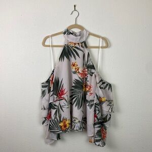 Karlie | High Neck Off Shoulder Hibiscus Palm Blouse L